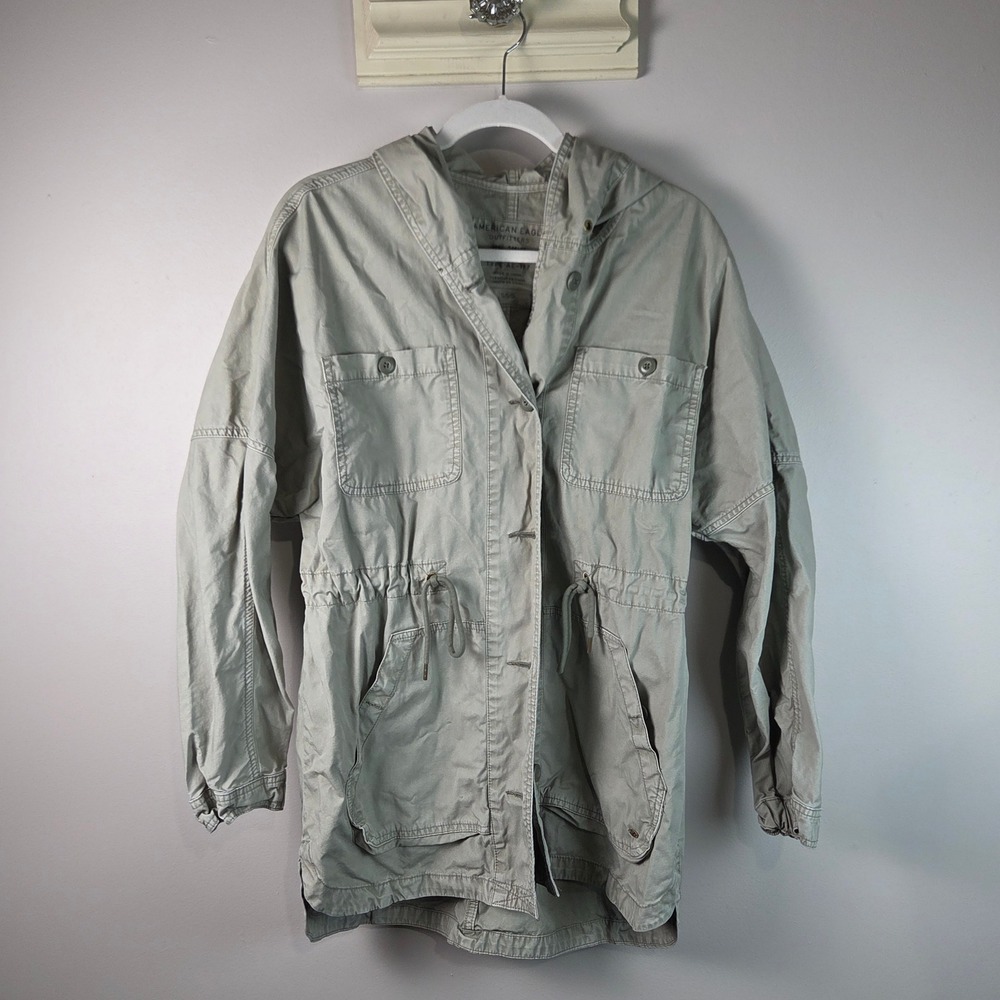 American Eagle Utility Jacket Womens S Gray Excellent Hooded Field AE-177 Cotton